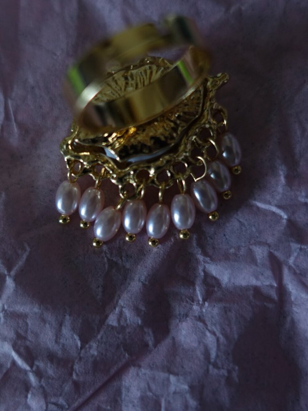 🆕️ Schiaparelli Inspired Style Gold Eye Ring with Pearls NWOT - Picture 11 of 15